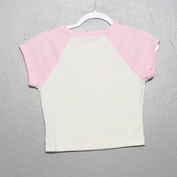 Forever 21 Barbie collab Malibu Barbie pink white crop top - Picture 2 of 7